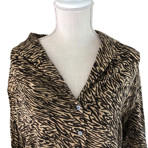 Barry Bricken Silk Blend Shirt XL Brown Black Animal Print Button Up Top - Picture 3 of 10